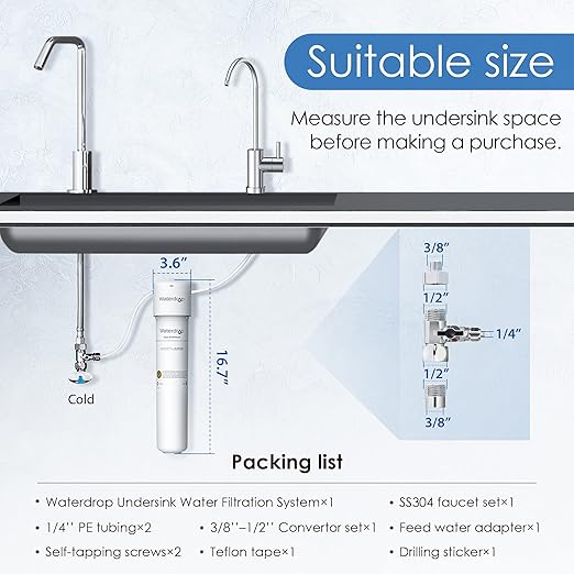 Waterdrop 15UBW-UF 0.01 μm Ultra Filtration Under Sink Water Filter System for Baçtёria Reduction, Reduces Lead, Chlorine, Bad Taste & Odor, 16K Gallons, with Dedicated Brushed Nickel Faucet, USA Tech