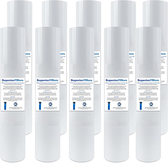 10 Micron Sediment water Filter - Whole House Water Filter Cartridge - 4.5 x 20-inch Replacement - Compatible with All Whole House Water Filter System - (20 X 4.5, 10 Count)