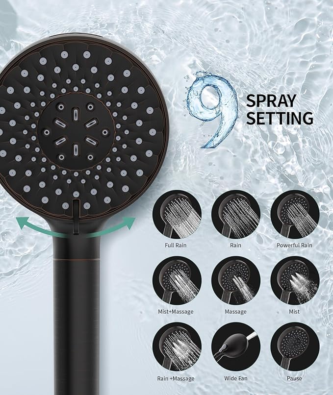 Filtered Shower Head with Handheld, High Pressure 9 Spray Mode ORB Showerhead with Filters, detachable shower head,Water Softener Filters Beads for Hard Water - Remove Chlorine
