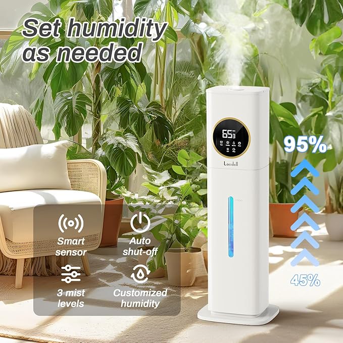Humidifier Large Room, 2.1Gal/8L Humidifiers for Bedroom Home with Essential Oil Diffuser, Top Fill Whole House Cool Mist Humidifiers for Plants Baby Kids Adults Office, White