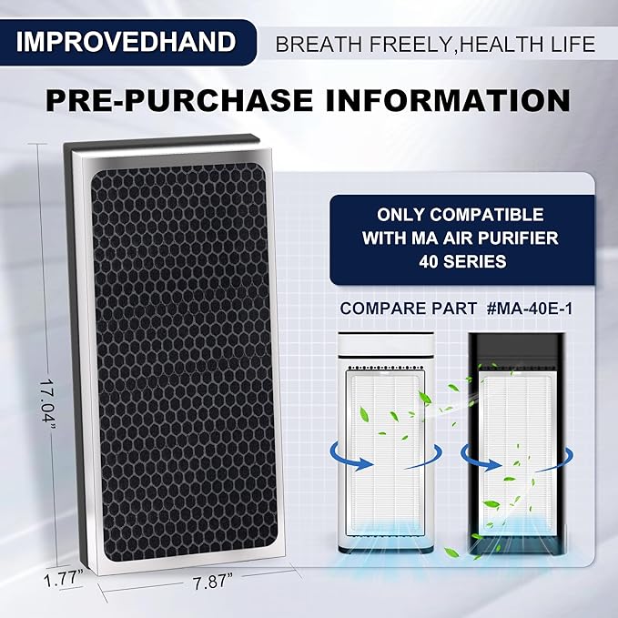 40 Replacement Filter Compatible with MA Air Purifier 40 series, 3-IN-1 True HEPA 13 Filtration 2PACK