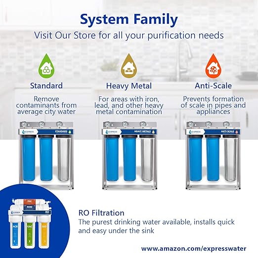 Express Water Whole House Water Filter, 1 Stage Home Water Filtration System, Sediment Filter, Includes Pressure Gauges, Easy Release, and 1 Inch Connections.