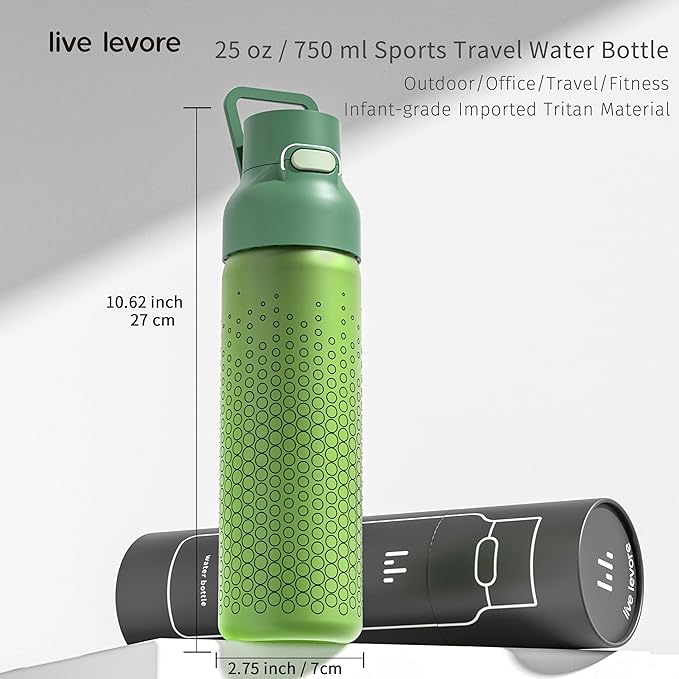 750ml Leak Proof Water Bottle with Flip Top Lid, BPA-Free USA Tritan Drink Bottle, Dishwasher Safe for Office, Outdoor & Daily Use (Green, 1 Pack)