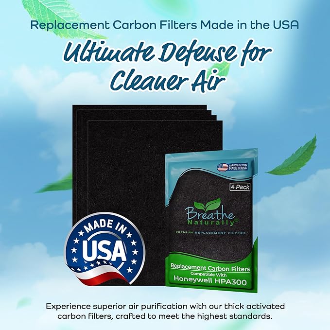 Breathe Naturally - Replacement Filters Compatible with Honeywell Air Purifier HPA300, HPA300 or HRF-R3 Series – Activated Carbon Prefilter – 12" x 17.2", 14" x 17.2" - Easy Replacement - (Pack of 4)