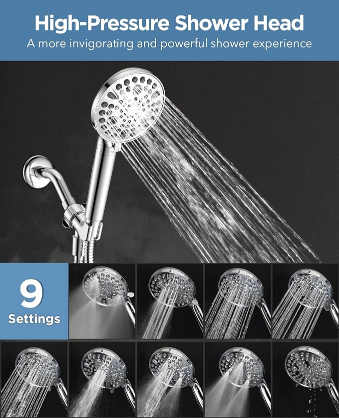 Handheld Shower Head with Filter - High Pressure Shower Head with 10 Spray Modes, Hard Water Softener Showerhead with Hose, Bracket and Shower Filters to Remove Chlorine and Heavy Metals