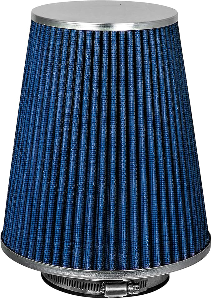 Mortar Aftermarket Auto Air Filter - Car Enthusiast Class Universal Cold Air Intake Gulps in More Air for More Engine Power & Passionate Induction Sound, 8-In-Long, Flange ID 3.5 In, Blue