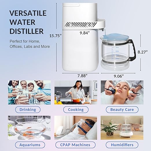 Intelligent Water Distiller Machine for Home-1.1 Gal Home Countertop Distilled Water Maker with Real-time Monitoring for Distilling, 750W Distiller Maker Purifier with 4L Glass Container for Table