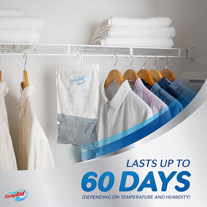 DampRid Fragrance Free Hanging Moisture Absorber, 15.4 oz., 6 Pack - Eliminates Musty Odors for Fresher Air, Ideal Moisture Absorbers for Closet, 10% More Moisture Absorbing Power*