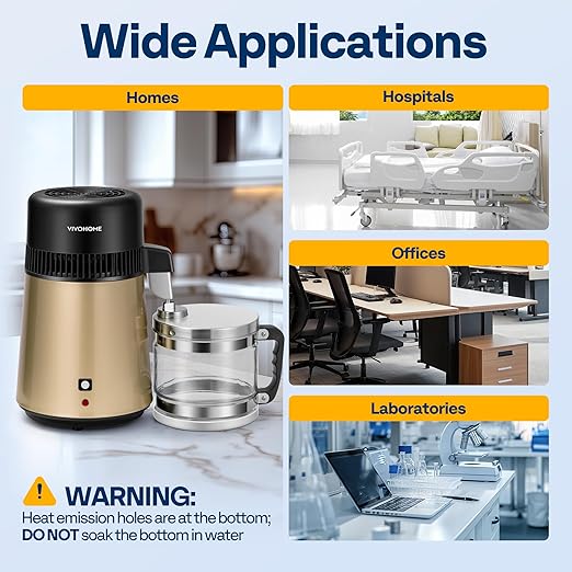 VIVOHOME Water Distiller Countertop 1.1 Gallon/4L 304 Stainless Steel Distilled Water Machine with Smart Switch Purifier Filter for Home Officek, Champagne