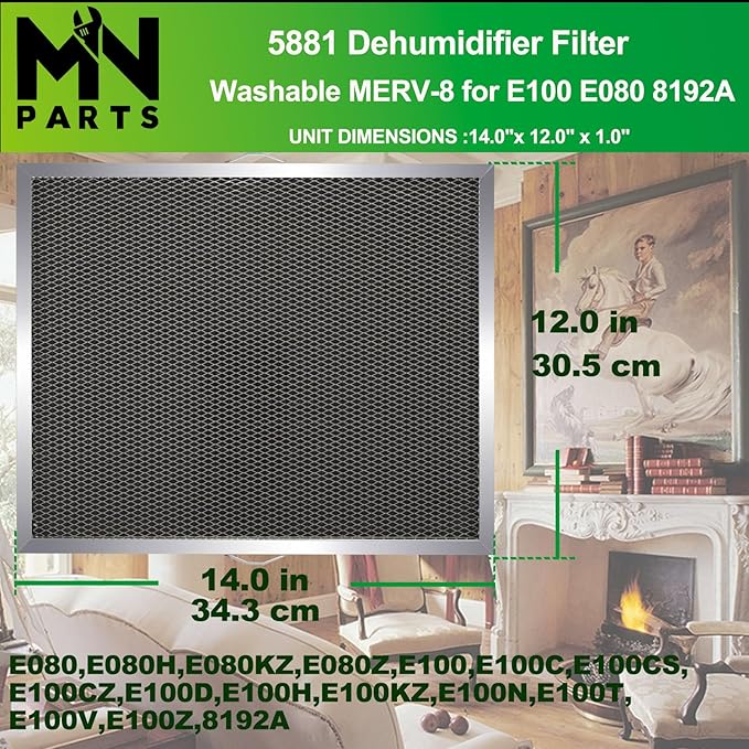 5881 Dehumidifier Filter Washable MERV-8 12x13.5x1 Compatible with Whole-House Dehumidifiers Models E100 E080 8192A and Dehumidifying Ventilator 8192A Replacement Filter 2 Packs