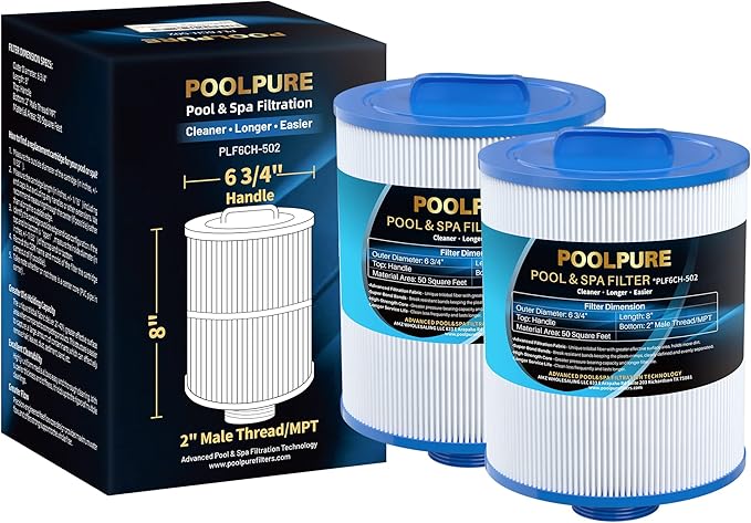 POOLPURE PAS50SV-F2M Spa Filter Replaces Unicel 6CH-502, Filbur FC-0311, Excel Filters XLS-604, Baleen AK-90161, Magnum AR50, Master Deluxe M60506 Hot Tub Filter, 2 Pack
