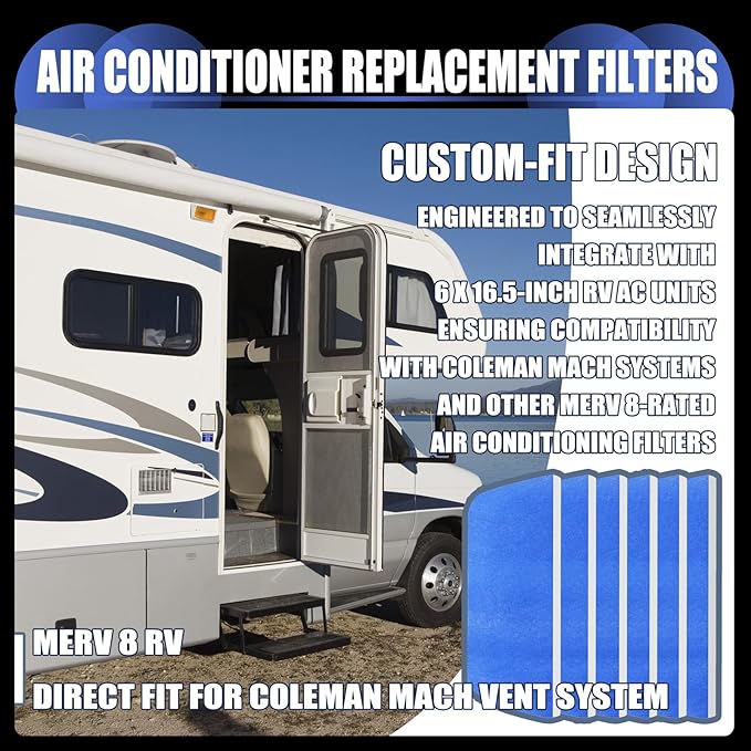 6 Pack 6x16 Inch MERV 8 RV Air Conditioner Replacement Filters - Direct Fit for Coleman Mach Vent System (AC Air Filter Set)