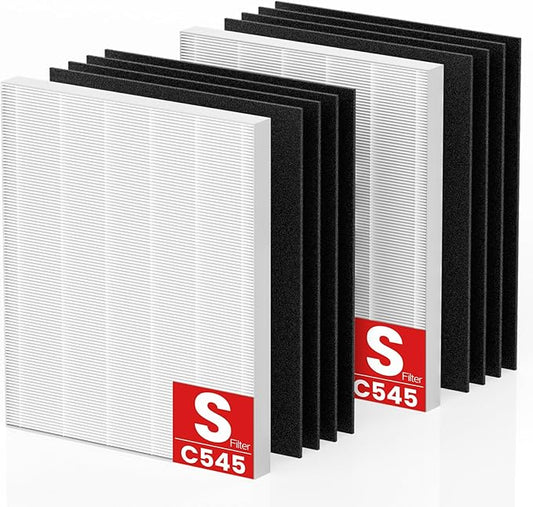 C545 Replacement Filter H13 Grade True HEPA Compatible with Winix C545 Air Purifier, for Winix Filter S, Part 1712-0096-00 and 2522-0058-00, Pack of 2 HEPA & 8 Activated Carbon PreFilter