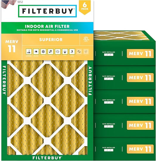 Filterbuy 16x24x4 Air Filter MERV 11 (MPR 1200) Allergen Defense Replacement (6-Pack), Electrostatic Pleated HVAC AC Furnace Filters, Made in USA (Actual Size: 15.38 x 23.38 x 3.63)