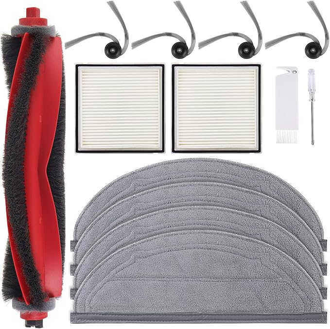 13 Packs Q10 S5 Accessories Kit Replacement Compatible with Roborock Q10 S5 / Q10 S5+ Robot Vacuum, 1 Main Brush, 4 Mop Cloth Pads, 4 Side Brushes, 2 HEPA Filters, 1 Cleaning Tool, 1 Screwdriver