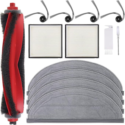 13 Packs Q10 S5 Accessories Kit Replacement Compatible with Roborock Q10 S5 / Q10 S5+ Robot Vacuum, 1 Main Brush, 4 Mop Cloth Pads, 4 Side Brushes, 2 HEPA Filters, 1 Cleaning Tool, 1 Screwdriver