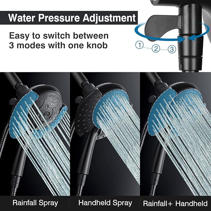 Shower Heads with Handheld Spray Combo: 7.2" Rain Shower Head & Handheld Shower Head 2-IN-1 Shower Head with 60" Hose (BLACK), Shower Trim Systems