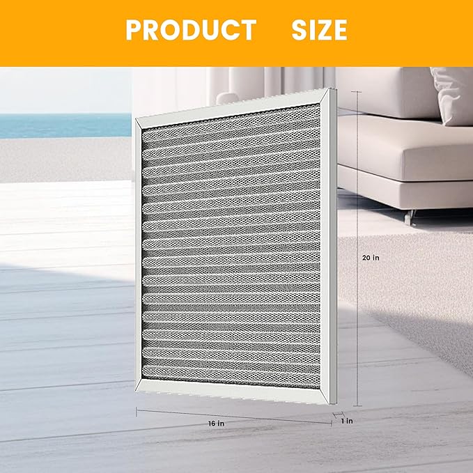 16x20x1 HVAC Furnace Air Filter, Lasts a Lifetime, Washable, Merv 8, the Last HVAC Filter You Will Ever Buy, Breathe Safely at Home or in the Office