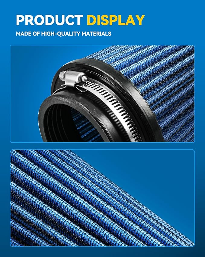 PHILTOP Universal Clamp-On Air Intake Filter, High Performance, Washable, Replacement Air Filter: High Flow Air Filter Flange Diameter: 3 In, Filter Height: 5.75 In, Flange Length: 0.75 In