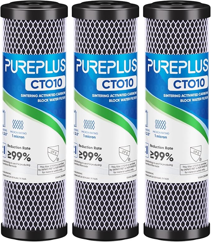 1 Micron 2.5" x 10" Whole House CTO Carbon Water Filter Cartridge Replacement for Under Sink Water Filter System, Dupont WFPFC8002, WFPFC9001, FXWTC, SCWH-5, WHEF-WHWC, WHCF-WHWC, AMZN-SCWH-5, 3Pack
