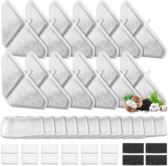 12 Pack Replacement Filters for 230oz Dog Water Fountain, Water Fountain Filter Replacement for 5 Layers Filtration System 7L Pet Fountain,12 Filters+12 Sponges+12 Mesh Bags for 1.8GAL Dog Water Bowl