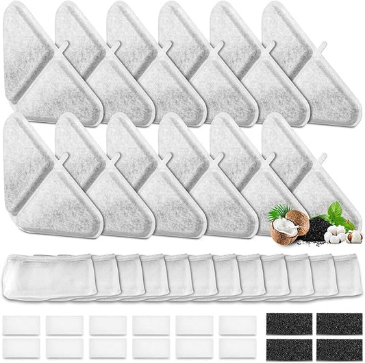 12 Pack Replacement Filters for 230oz Dog Water Fountain, Water Fountain Filter Replacement for 5 Layers Filtration System 7L Pet Fountain,12 Filters+12 Sponges+12 Mesh Bags for 1.8GAL Dog Water Bowl