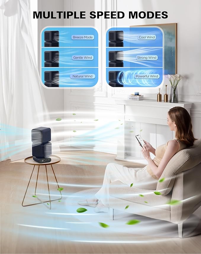 Desk Fan, 11-Inch Table Fan for Bedroom, 6 Speeds, Digital Display, Dual Heads 6000mAh Battery USB Fans, 360° Rotating, 120° Auto Oscillating, Desk Fans Small Quiet for Home, Office, Kitchen