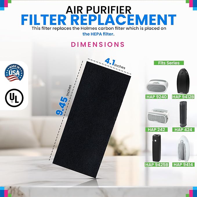 Bagean Activated Carbon Pre Filter 9.5" x 4.1" Compatible with Bionaire & Holmes AER1 Filter Replacement - Fits AER 1 Holmes Air Purifier Filters - Removes Odors and Freshen the Air (4-Pack)