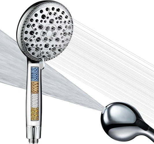 SUMERAIN Shower Filter Head for Hard Water - 9-Spray Modes Shower Head with Filters, FOF Scale Prevention & Vitamin C Skin Care, 3-Month Replacement Filter (Fits Arizona/Texas/California) Chrome