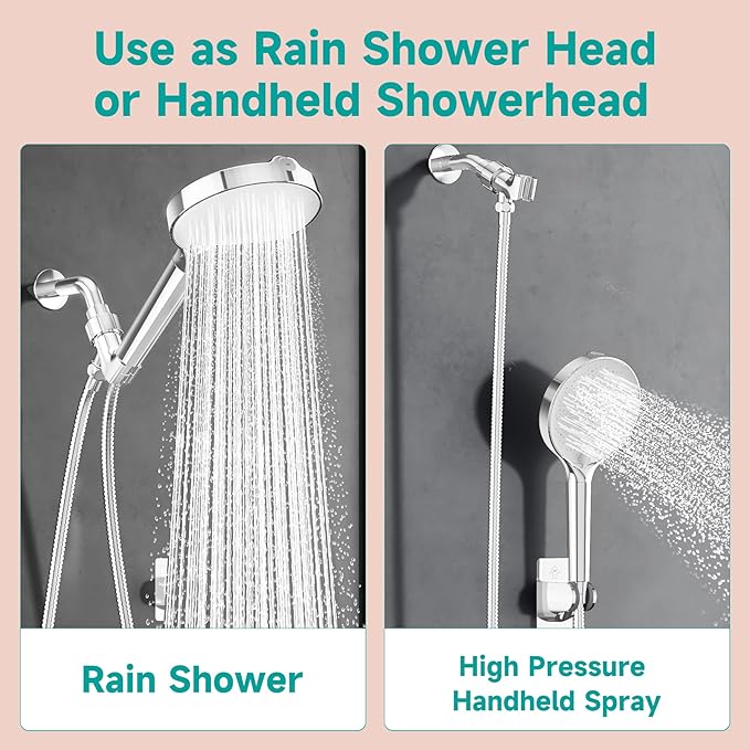 6“ Filtered Shower Head with Handheld, 6 Modes High Pressure Shower Head with Filter for Hard Water, Detachable Showerhead with Stainless Steel Hose and Shower Arm Bracket, Chrome-White