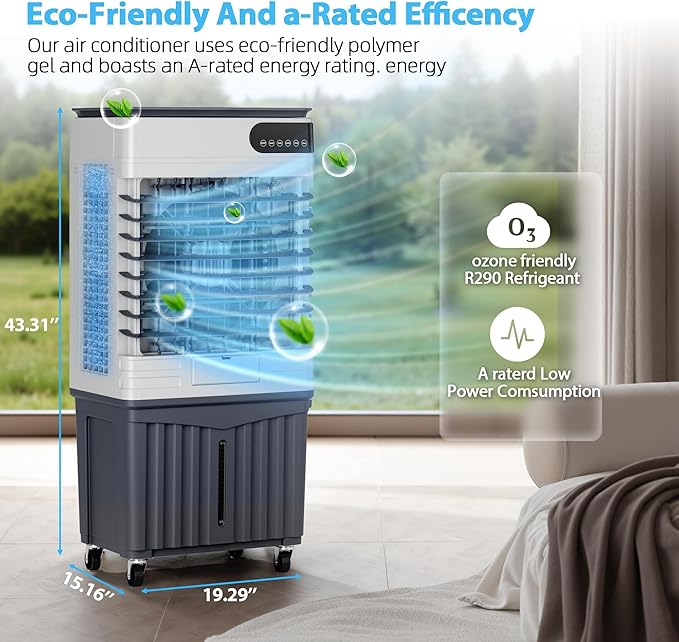 Swamp Cooler Air Conditioners, Large 13.3-Gal Tank for 7d Cooling, 4-IN-1 Portable Evaporative Cooler with LED Touch Screen, 3 Fan Speeds,12H Timer and Remote, 1000 sq ft, Ideal for Large Rooms