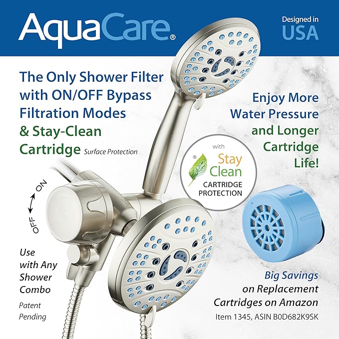 Skin & Hair - World's Most Advanced Shower Filter for Combos with ON/OFF Filtration Modes, Instant Cartridge Reload, Built-in Water Diverter, Stay-Clean Enriched KDF Cartridge/Satin Nickel