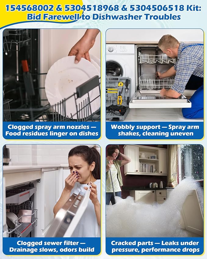 154568002 Dishwasher Lower Spray Arm -Complete with 5304518968 Support & 5304506518 Filter-Compatible with Frigidaire Electrolux Dishwasher Bottom Lower Spray Arm 154250901 154414101 5304517203