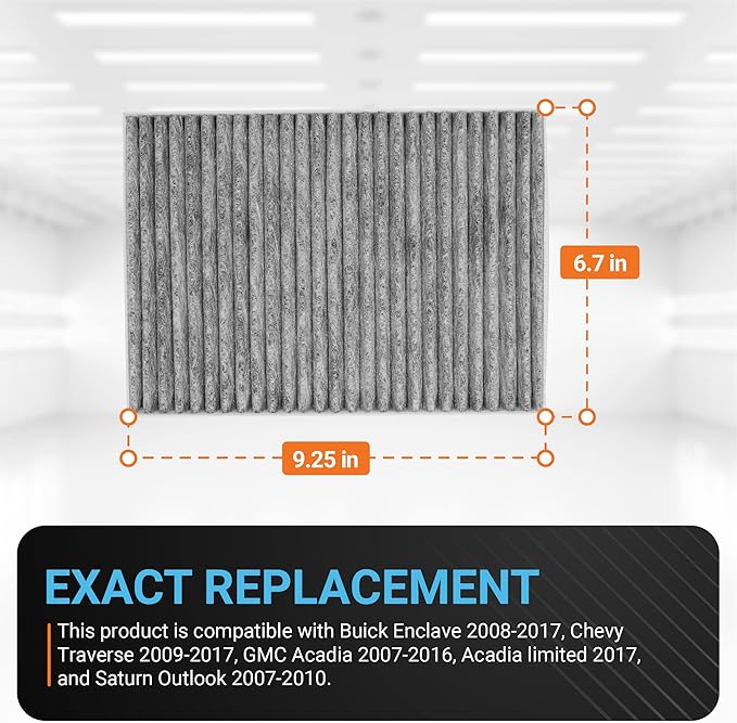 BlueStars CF11663 Premium Activated Cabin Carbon Air Filter - Fits Buick Enclave 08-17, Chevy Traverse 09-17, GMC Acadia 07-16, Saturn Outlook 07-10 - Replaces ACF011 XC26205C 20958479-2 PACKS