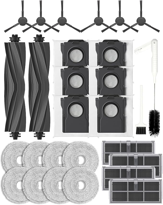Yivy 28 Pcs Replacement Parts for Dreame X30 Ultra/Mova E30 Ultra/L10s Pro Ultra Heat/l10s ultra gen 2,Accessories: 2*Main Brush, 6*Side Brushes, 4*Filter, 8*Mop, 6*Dust Bags, 1*Water Tank Brush