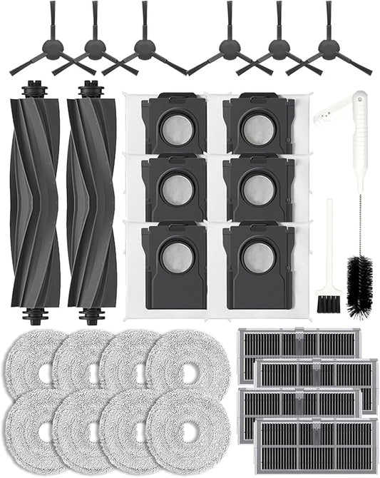 Yivy 28 Pcs Replacement Parts for Dreame X30 Ultra/Mova E30 Ultra/L10s Pro Ultra Heat/l10s ultra gen 2,Accessories: 2*Main Brush, 6*Side Brushes, 4*Filter, 8*Mop, 6*Dust Bags, 1*Water Tank Brush