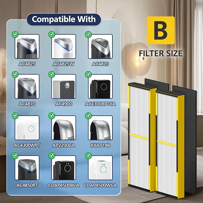 4 PACK FLT4825 HEPA Filter B Replacement for G-Guardian Air Purifi-ers AC4825 AC4300 AC4800 AC4900 AC4850 AC4825E, 4 HEPA Replacement Filters+8 Carbon Pre-Filters