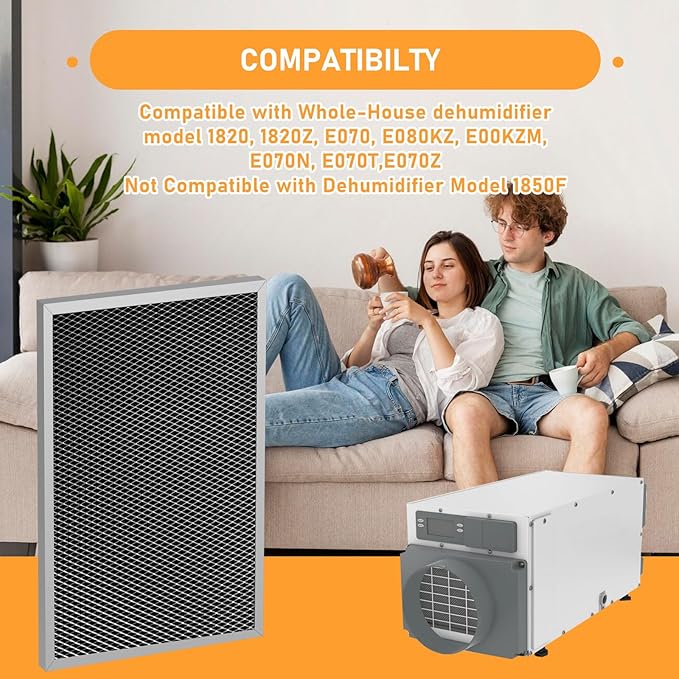 5695 Washable Dehumidifier Filter Replacement MERV 8 Compatible with Whole-House Dehumidifiers Models 1820 & E070 Series, Size: 8 x 11.7 x1, 2 Pack