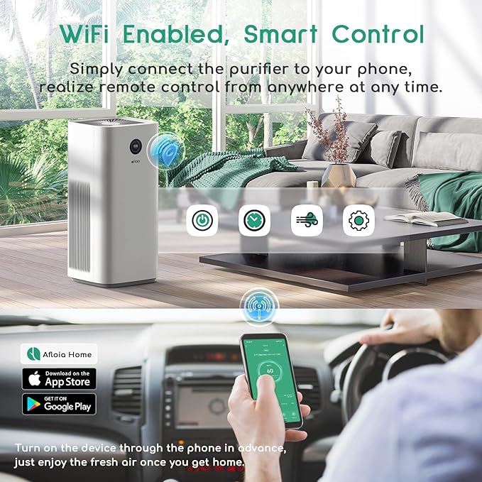 Afloia Smart Air Purifiers for Home Large Room Up to 3576 sq. Ft, Auto Air Filter WiFi Alexa Remote Control, Quiet Air Cleaner for Allergies, Smoke, Dust, Pollen