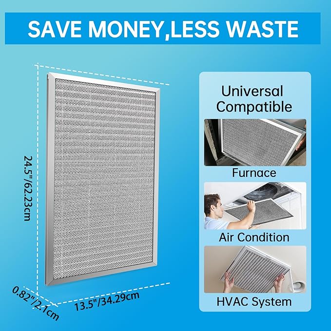 UBeesize 14x25x1 Reusable Electrostatic Air Filter HVAC AC Furnace Filter,MERV 8, Washable, Lasts a Lifetime,Permanent Air Filter,Breathe Fresher,Home And Office(Actual Size:13.5x24.5x0.82 Inch)