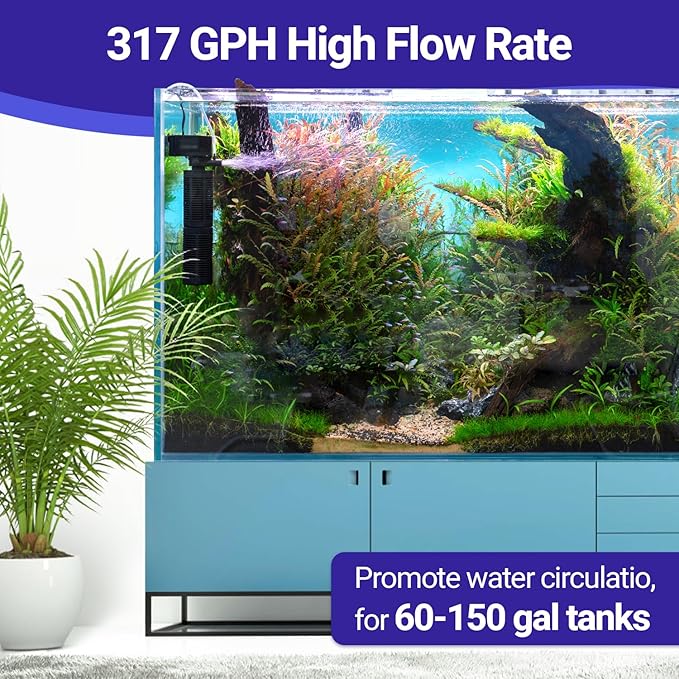25W Aquarium Internal Filter for 75-150 Gallon Tanks, Power Biochemical Sponge Fish Turtle Tank Filter with Aeration System, Silent Submersible Filters, 317 GPH