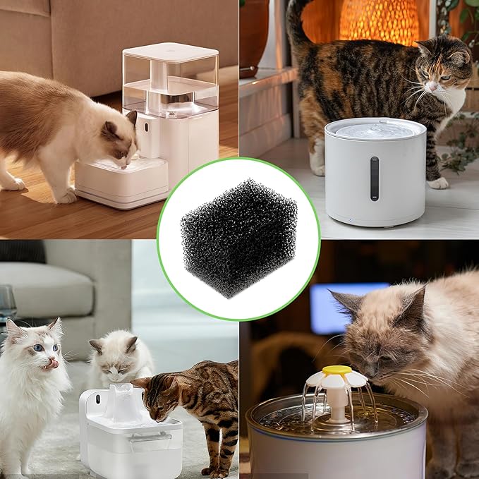 10Pcs Cat Water Fountain Sponge Filter Replacement, Upgraded Sponger Foam Filter for 92oz/2.8L Pet Fountain, Fountain Filter Replacement for Cat and Dog(Black)