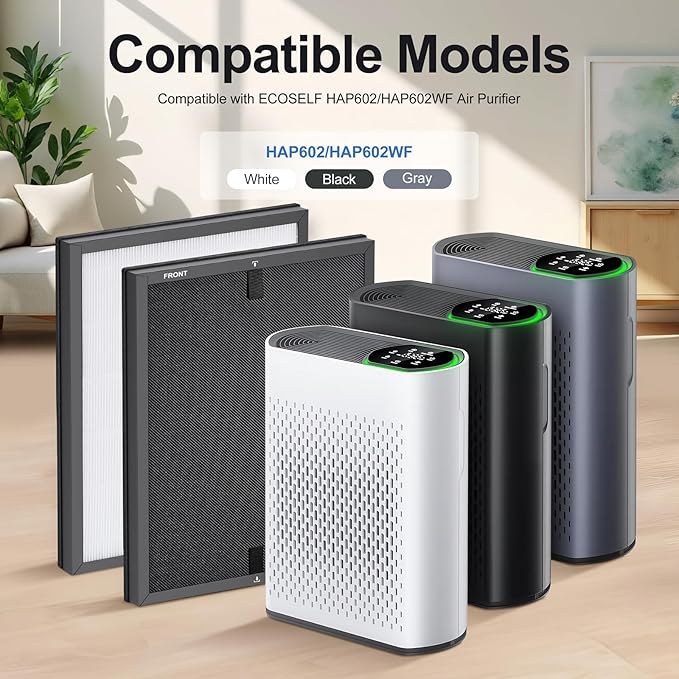 HAP602 Replacement Filter for ECOSELF HAP602/ HAP602WF Air Purifier, True Hepa 3-IN-1 H13 Filter Replacement, High-Efficient Filtration for Home, 2 Pack