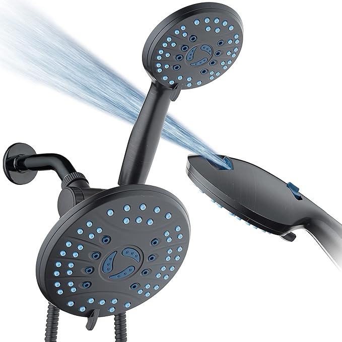 Hotel Spa AquaCare As-Seen-On-TV High Pressure 50-mode Rain & Handheld 3-way Shower Head Combo - Anti-clog Nozzles/Tub, Tile & Pet Power Wash/Extra Long 6 ft. Stainless Steel Hose/ORB Bronze Finish