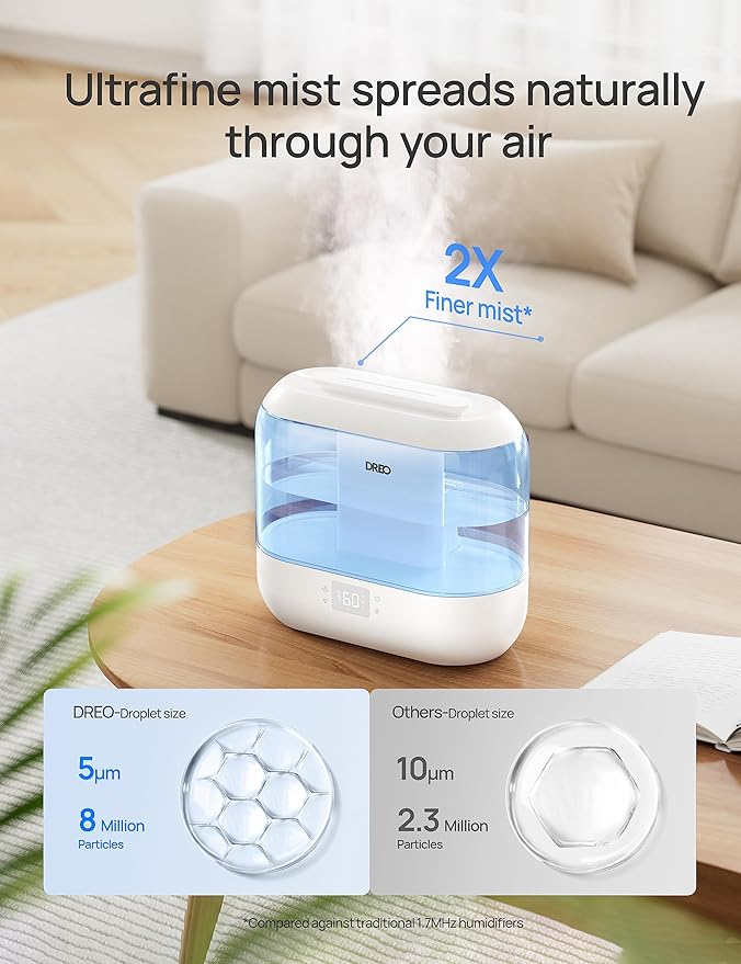 Dreo Humidifiers for Bedroom, Top Fill 4L Smart Cool Mist Humidifier with Oil Diffuser, Cartridge, Nightlight, 36H Runtime, Quiet Ultrasonic Humidifiers for Home, Baby Nursery, Plants, Office, HM311S