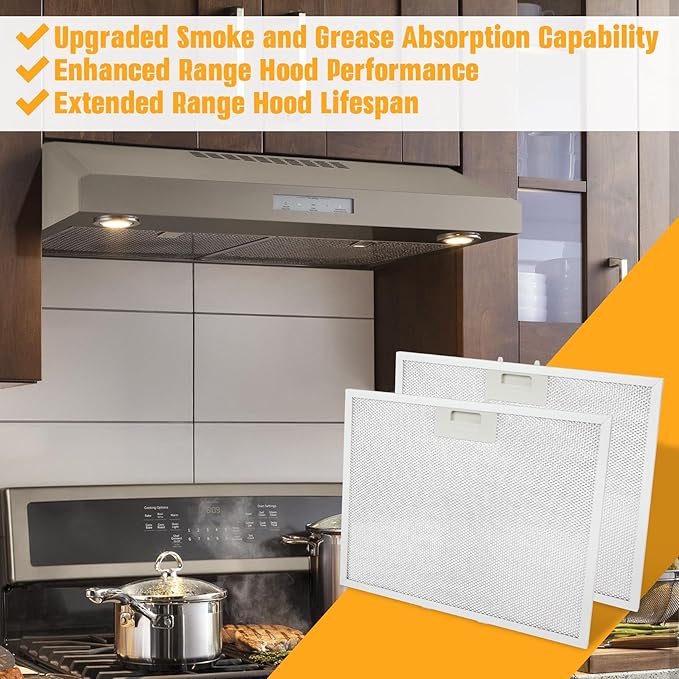 2 Pcs WB02X11011 Range Hood Grease Filter (14.5"×11.75") Fits GE Range Hood JV636H1SS JV636H2SS JV536H1SS JV536H2SS JV535H1WW JV635H1BB JV635H2CC, etc - 5-layer aluminum mesh