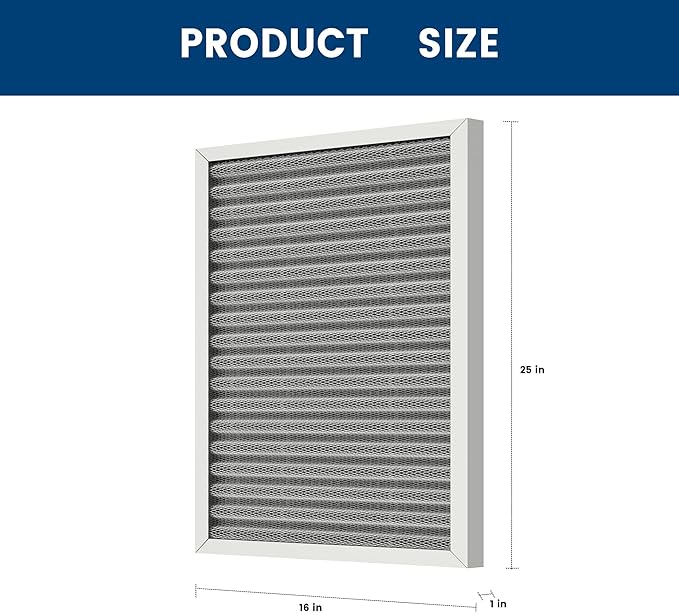 16x25x1 HVAC Furnace Air Filter, Lasts a Lifetime, Washable, the Last HVAC Filter You Will Ever Buy, Healthier Home or Office, Merv 8