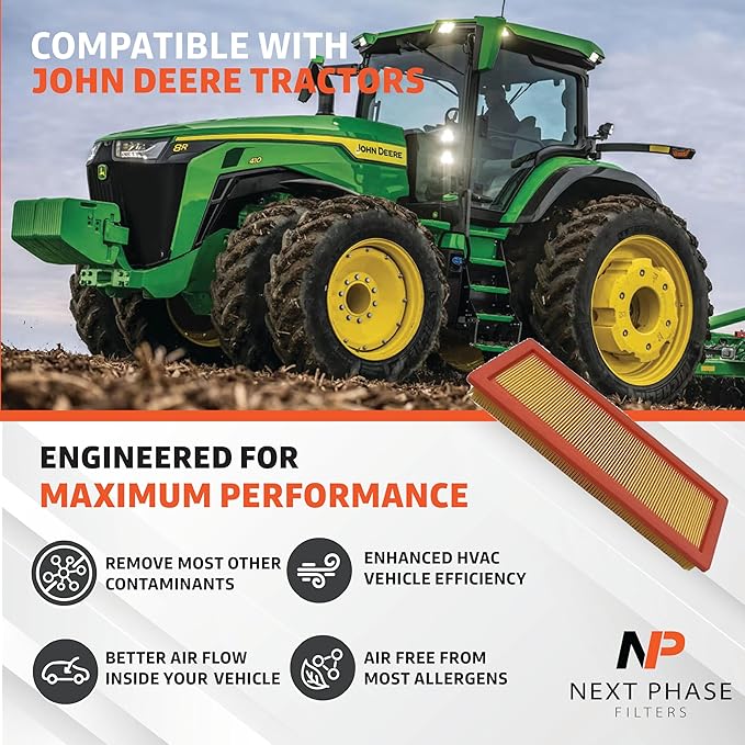 Cabin Filter - Compatible with John Deere Equipment - Forwarders, Loaders & Tractors - Cabin Air Filter for Efficient Recirculation Air Mode - Replaces O.E. RE195491; Baldwin PA5768; Wix WP10188