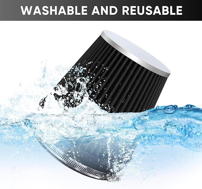 6" 152mm Cold Air Intake Filter Clamp-On Replacement High Flow Inlet Air Filter High Performance Washable Cone Filter 7" Tall Black