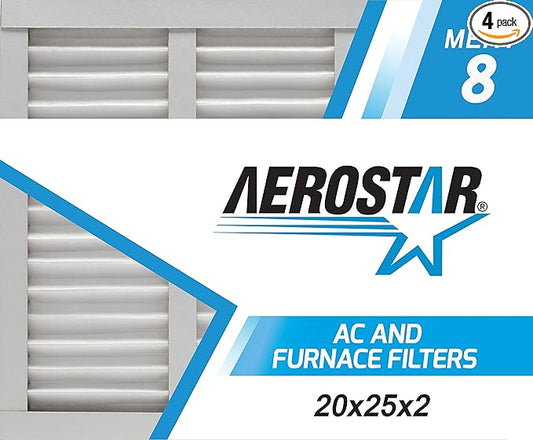 Aerostar 20x25x2 MERV 8, Pleated Air Filter, 20x25x2, Box of 4, Made in the USA